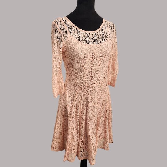 bebop Pink scalloped Lace dress M Fit Flare barbiecore princess fairy Y2K - Picture 5 of 9